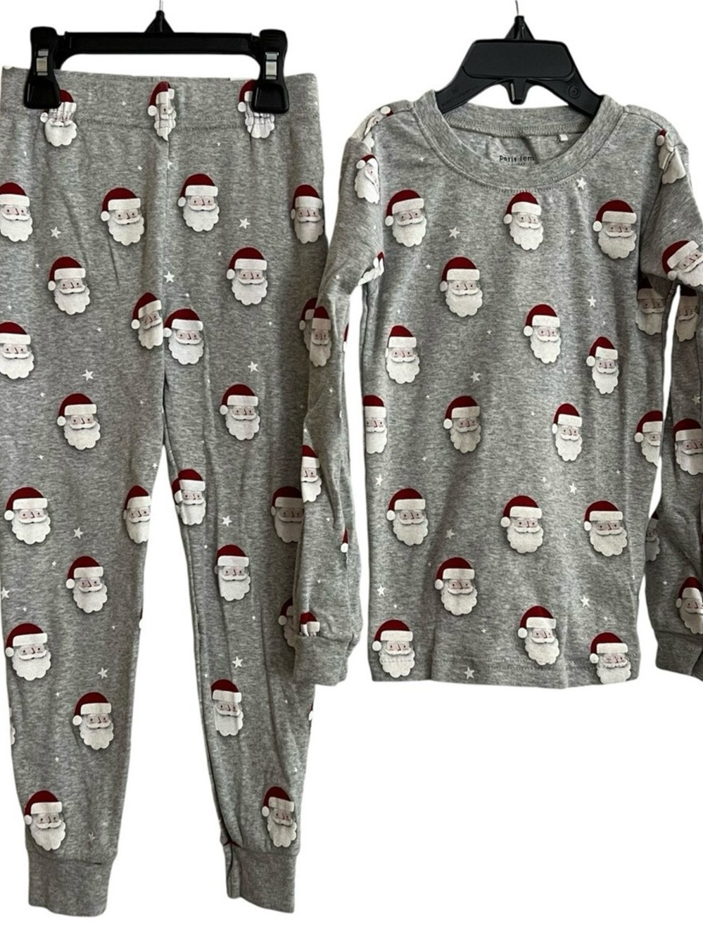 Petit Lem Grey Santa Cotton Pajama Set with Red Hats
